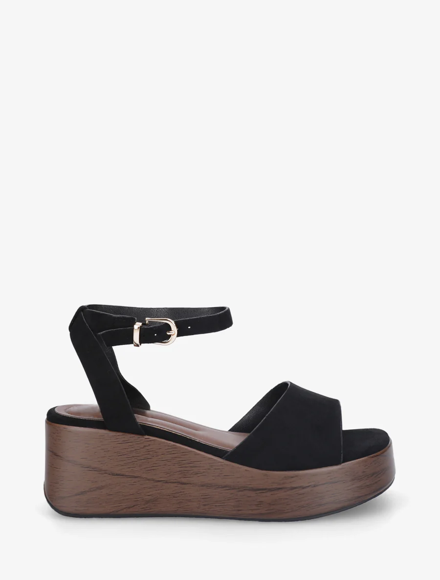 Houten effect sleehak sandalen - Zwart