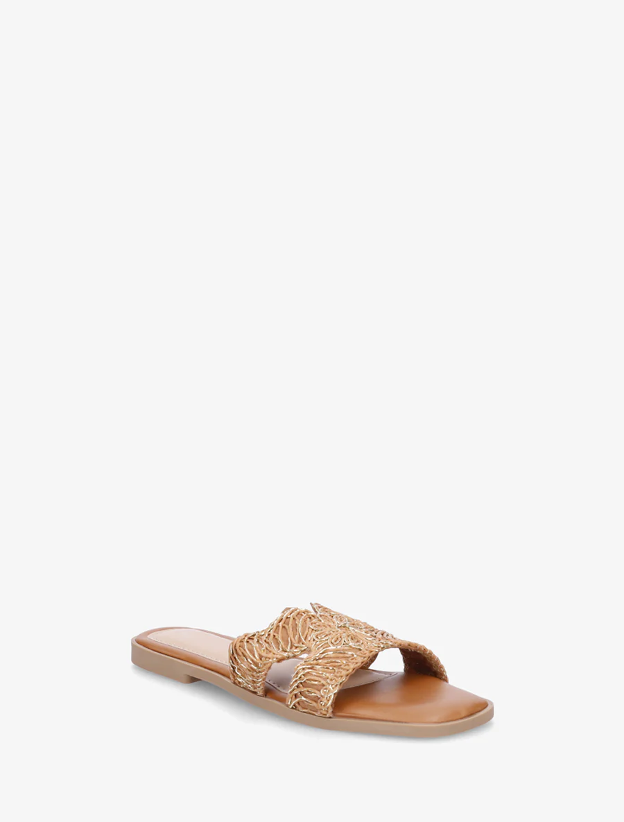 Imitatieleren sandalen met iriserend detail - Kameel - Image 2