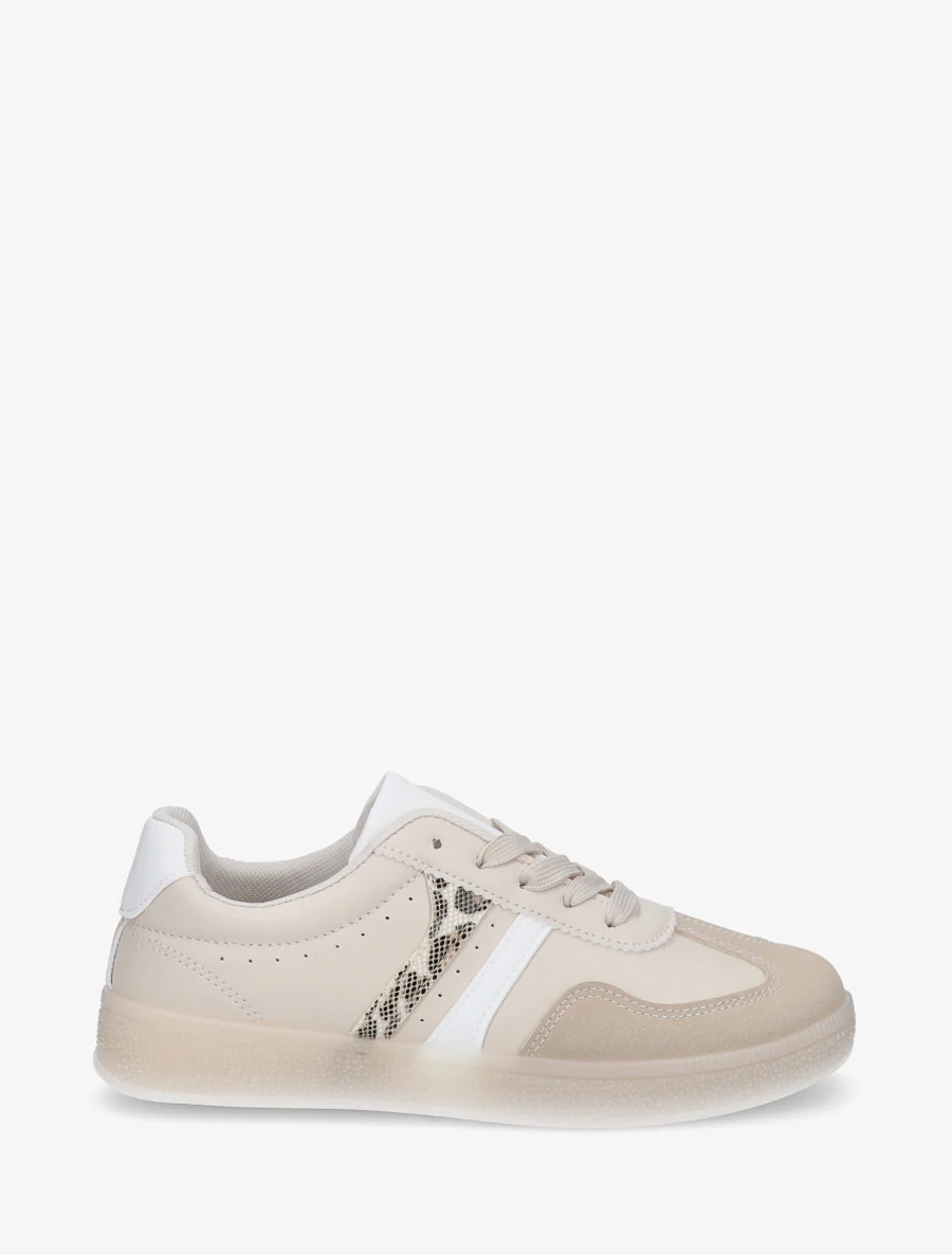 Imitatieleren sneakers met contrasterende banden - Beige