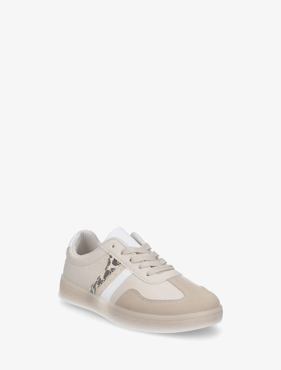 Imitatieleren sneakers met contrasterende banden - Beige - Image 2