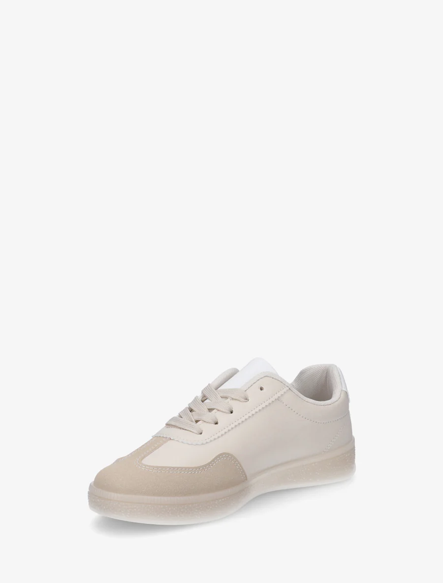 Imitatieleren sneakers met contrasterende banden - Beige - Image 3
