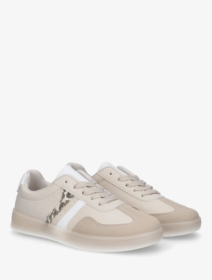 Imitatieleren sneakers met contrasterende banden - Beige - Image 4