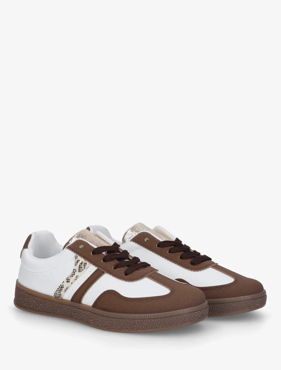Imitatieleren sneakers met contrasterende banden - Bruin - Image 4