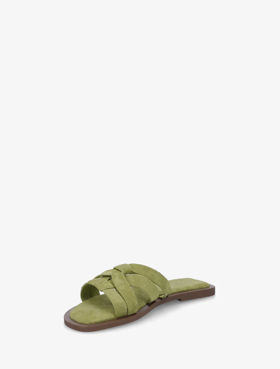 In elkaar gevlochten platte muiltjes van suèdine - Licht kaki - Image 3