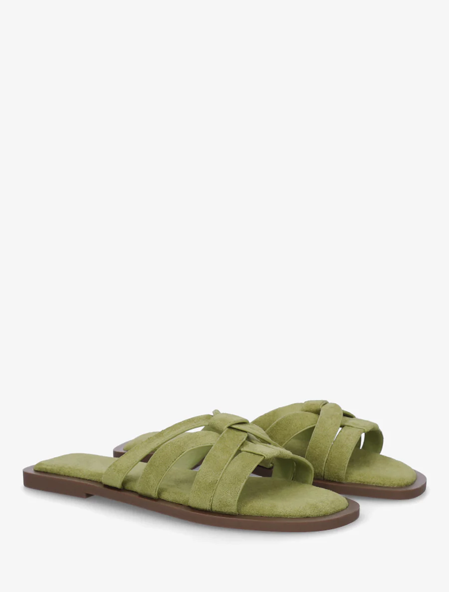 In elkaar gevlochten platte muiltjes van suèdine - Licht kaki - Image 4