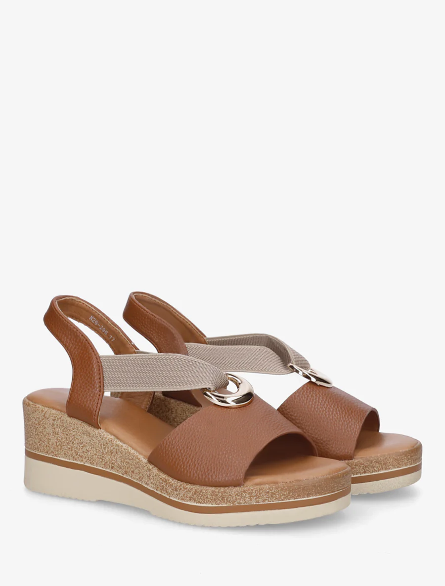 Instapsandalen met sleehak van imitatieleer - Kameel - Image 4