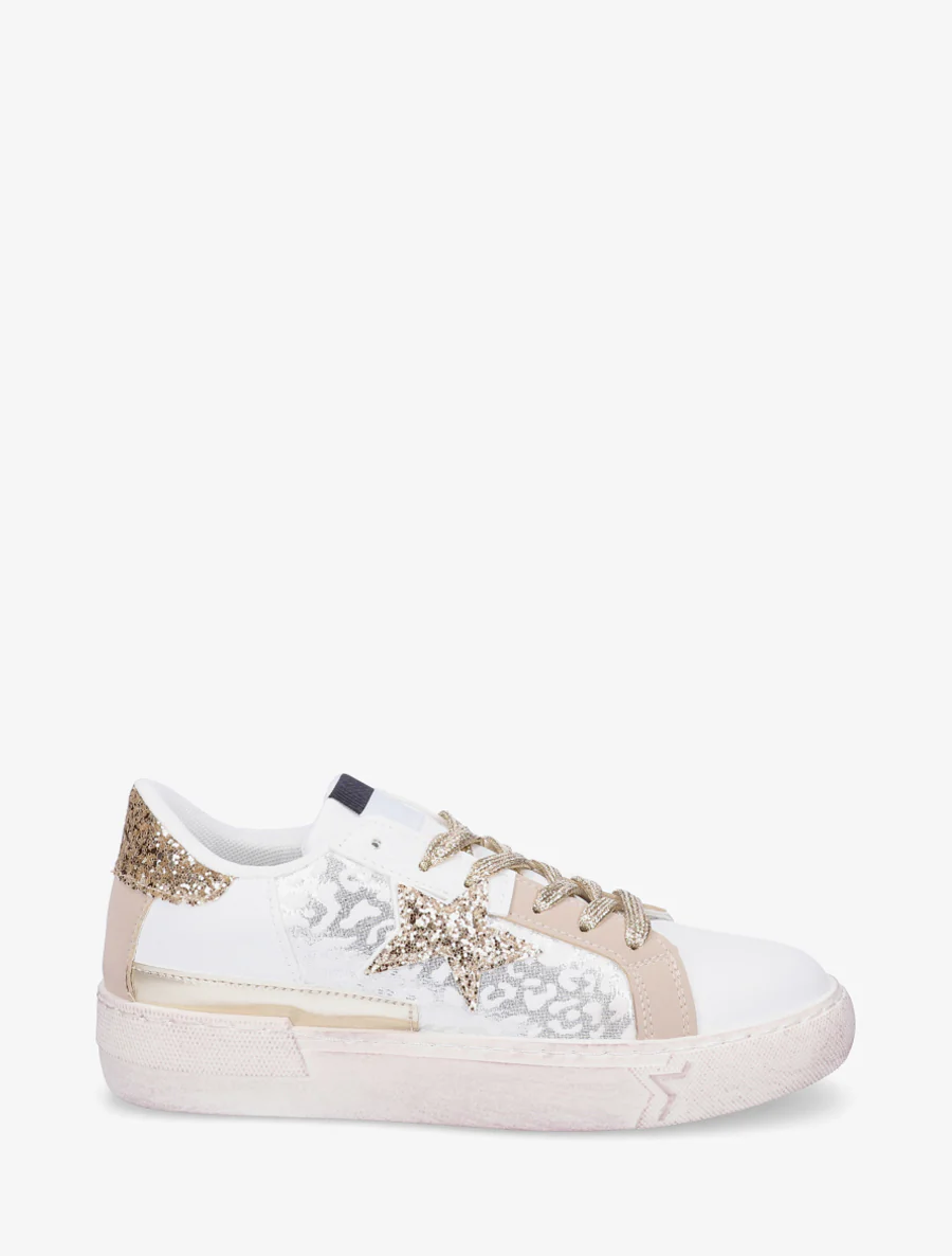 Iridescent luipaardprint sneakers met glitters - Beige