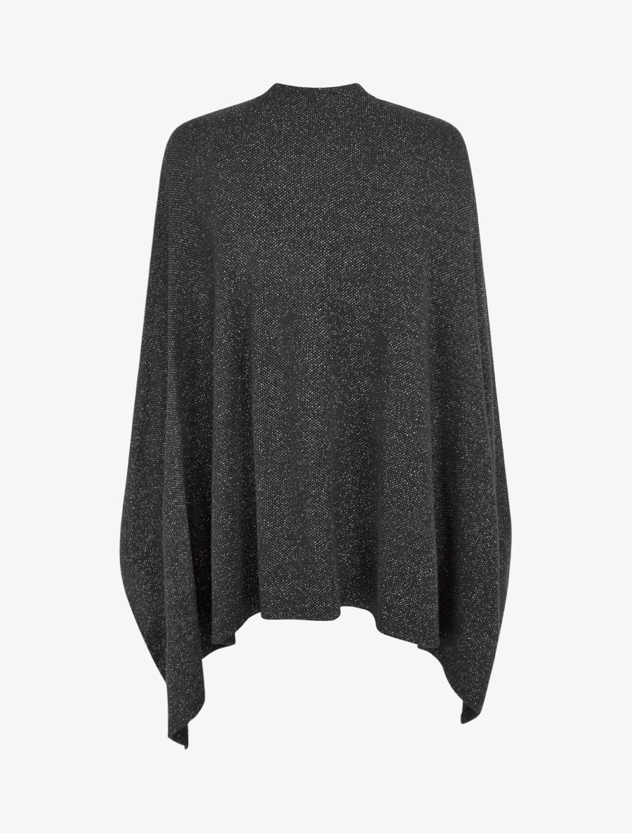Iridescente effen poncho om te knopen - Zwart - Image 2