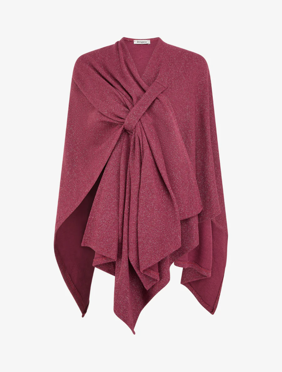 Iridescente effen poncho om te knopen - Wijnrood