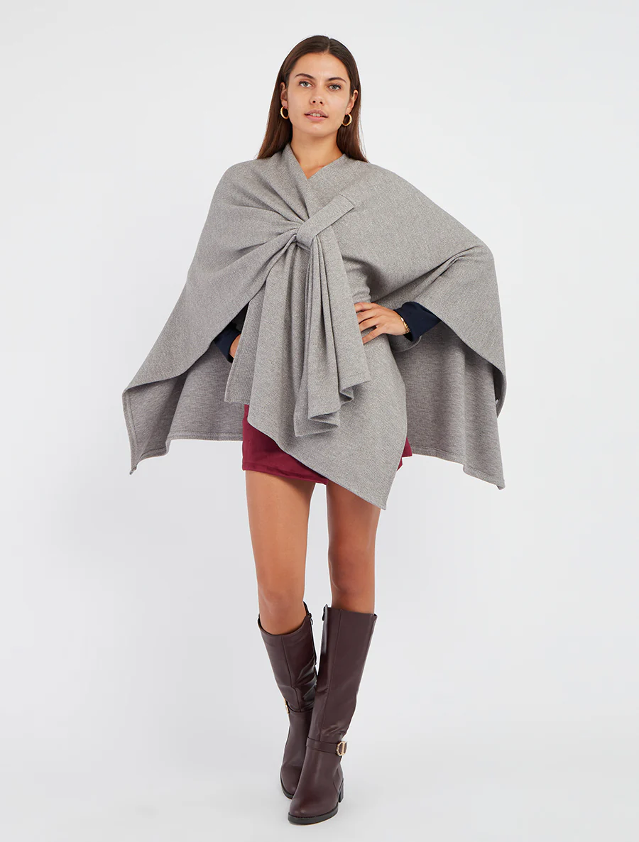 Iridescente effen poncho om te knopen - Grijs - Image 4