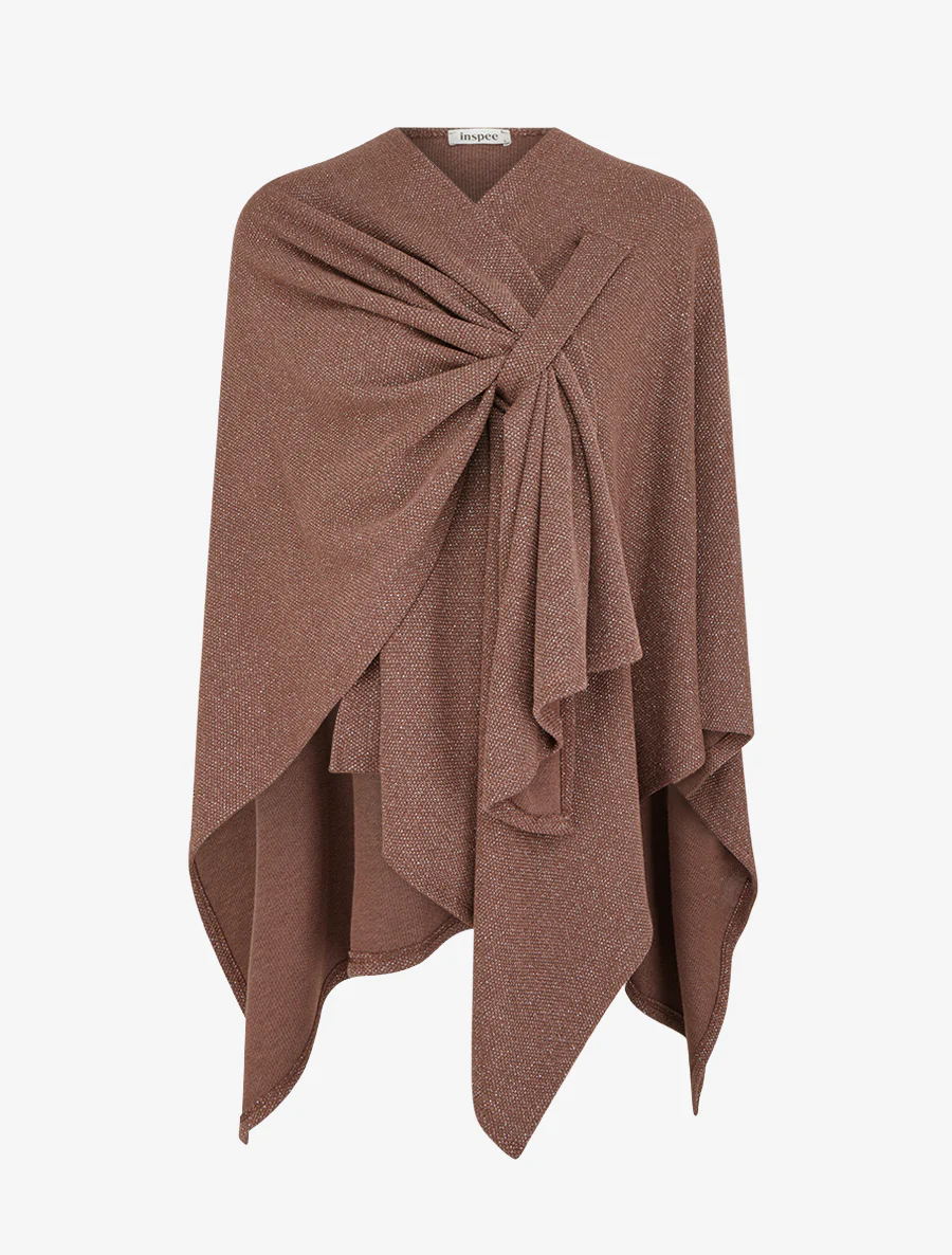 Iridescente effen poncho om te knopen - Bruin