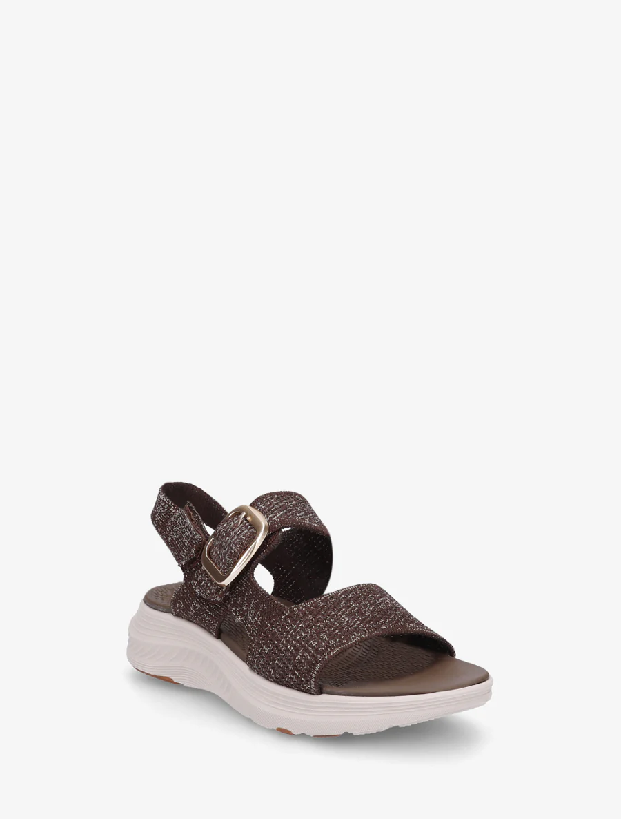 Iridescerende stoffen sandalen met gesp en klittenband. - Bruin - Image 2