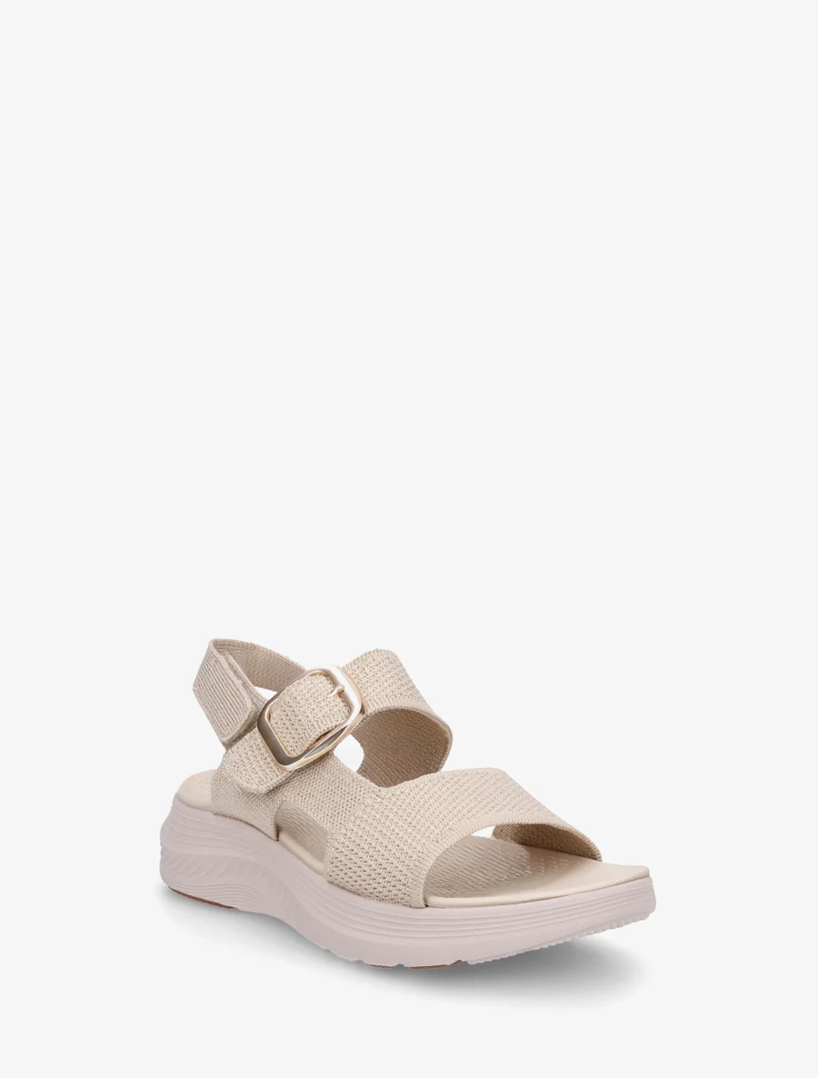 Iridescerende stoffen sandalen met gesp en klittenband. - Beige - Image 2