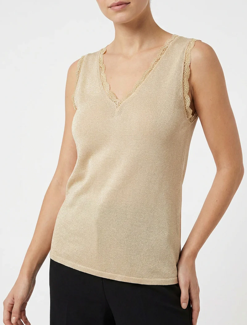 Irisé gebreid hemd met kant - Beige - Image 4