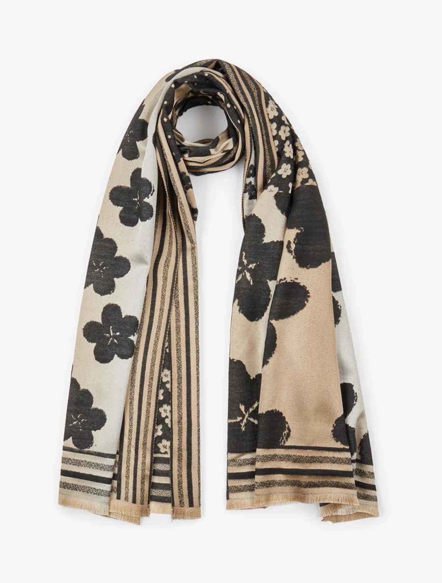 Irise sjaal met bloemenprint - Zwart