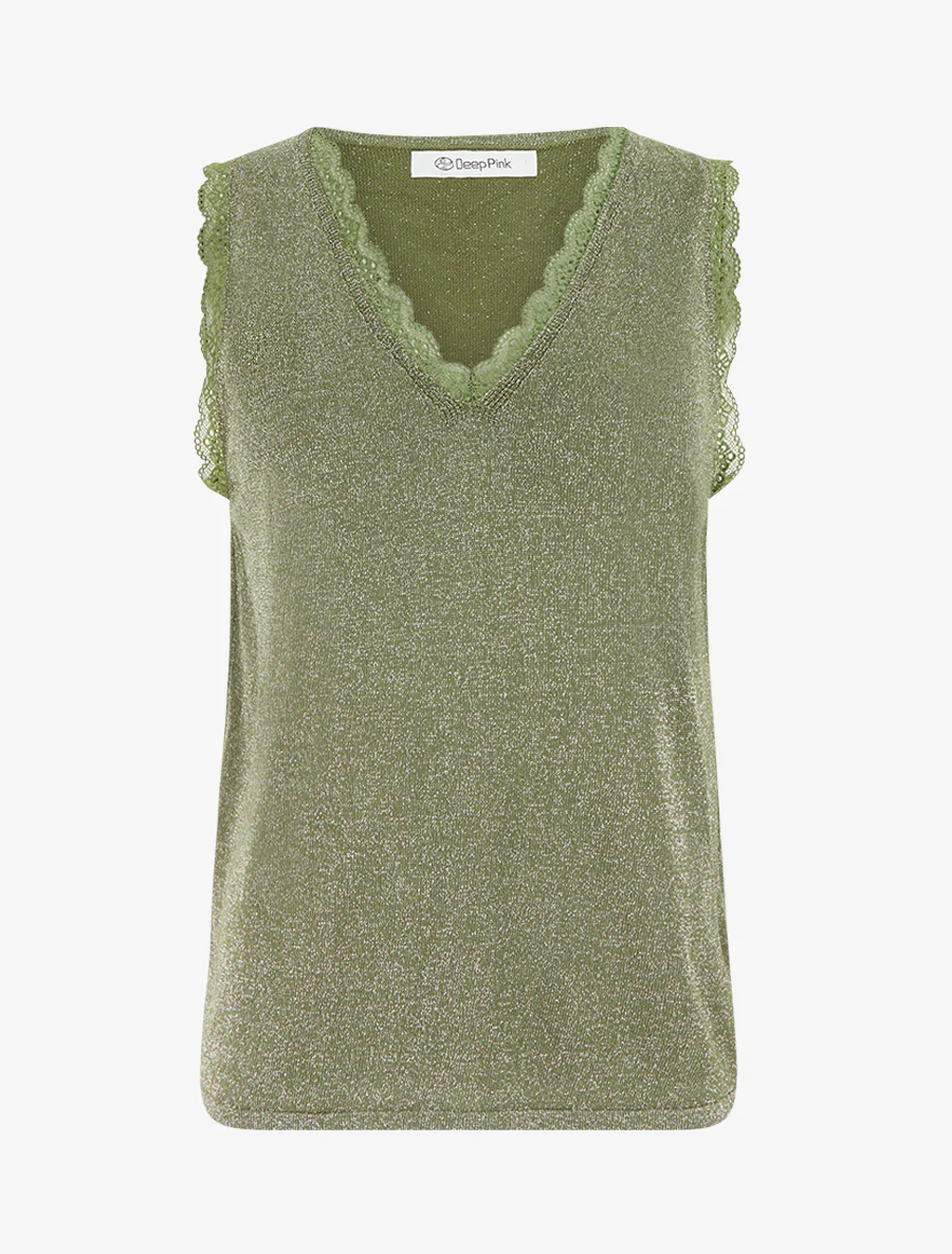 Irisé tanktop met kanten kraag - Kaki