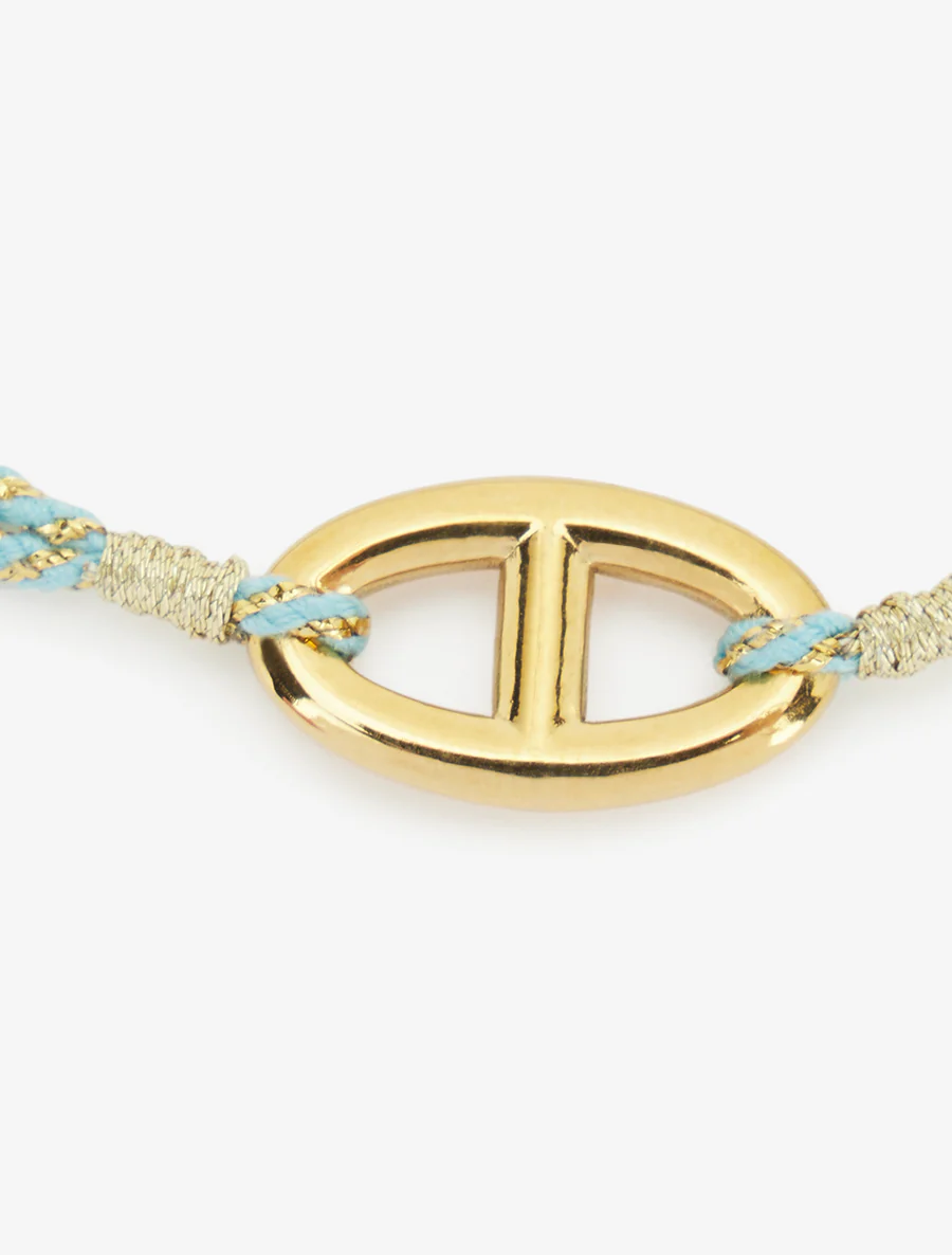 Iriseren koordenarmband met ovale schakel - Goud/turkooisblauw - Image 3