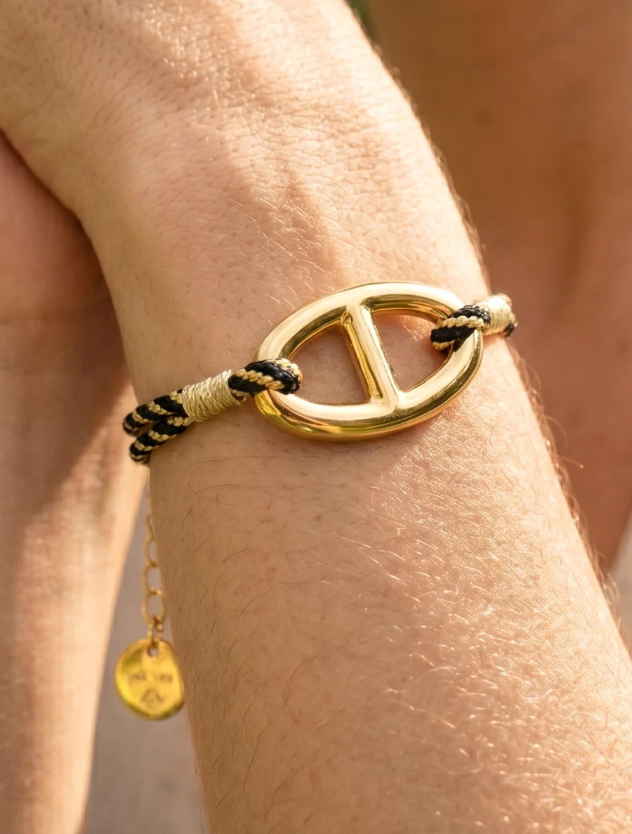 Iriseren koordenarmband met ovale schakel - Goud/zwart