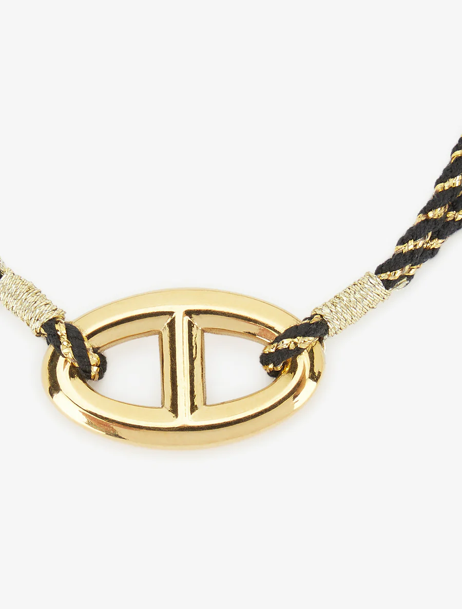 Iriseren koordenarmband met ovale schakel - Goud/zwart - Image 3