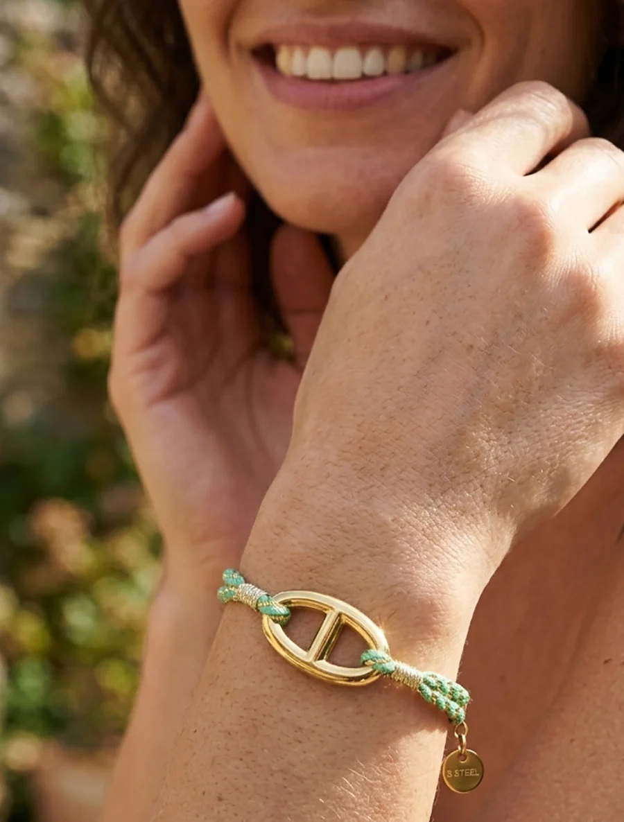 Iriseren koordenarmband met ovale schakel - Goud/groen