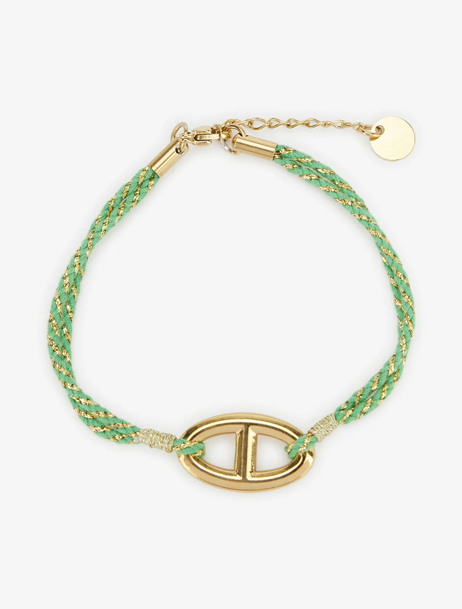 Iriseren koordenarmband met ovale schakel - Goud/groen - Image 2