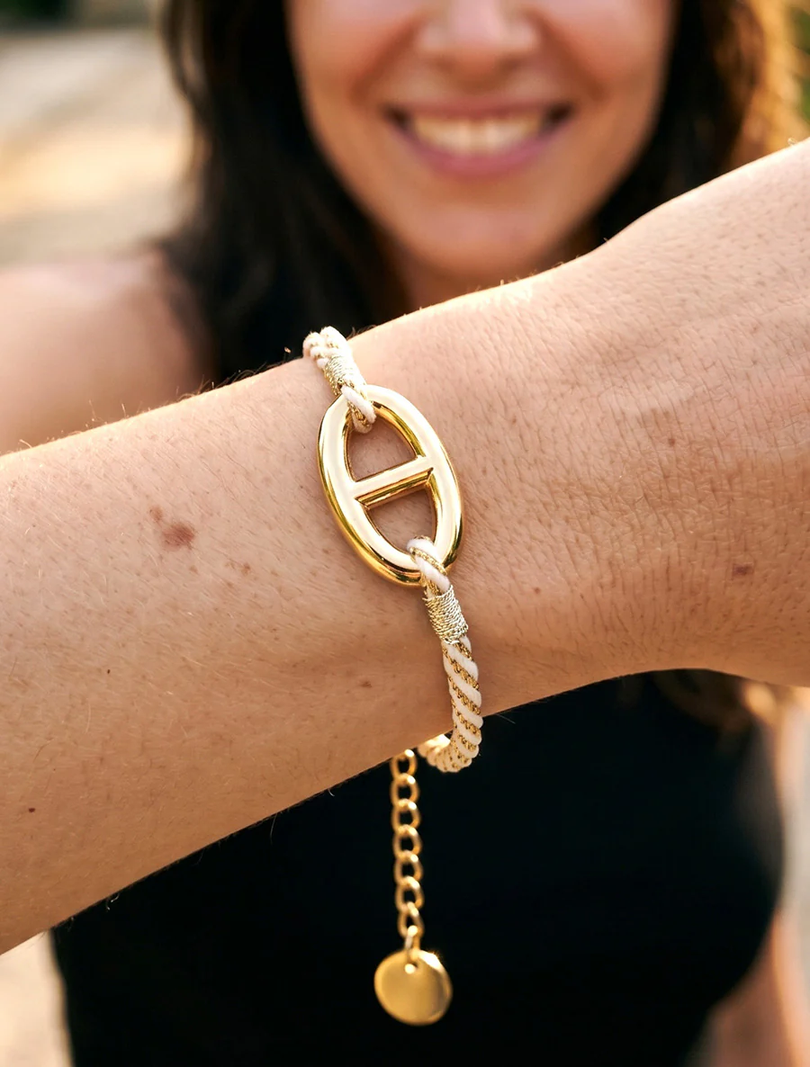 Iriseren koordenarmband met ovale schakel - Goud/wit