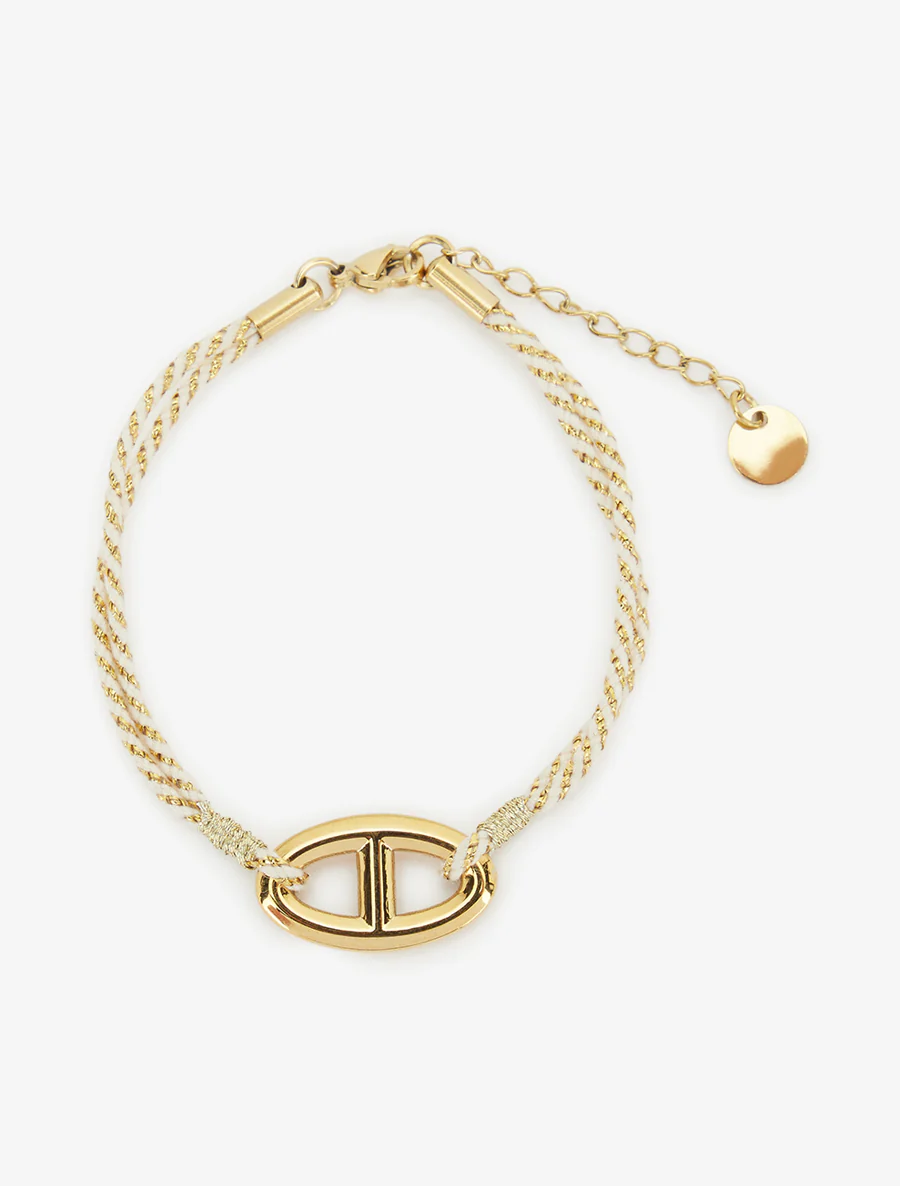 Iriseren koordenarmband met ovale schakel - Goud/wit - Image 2