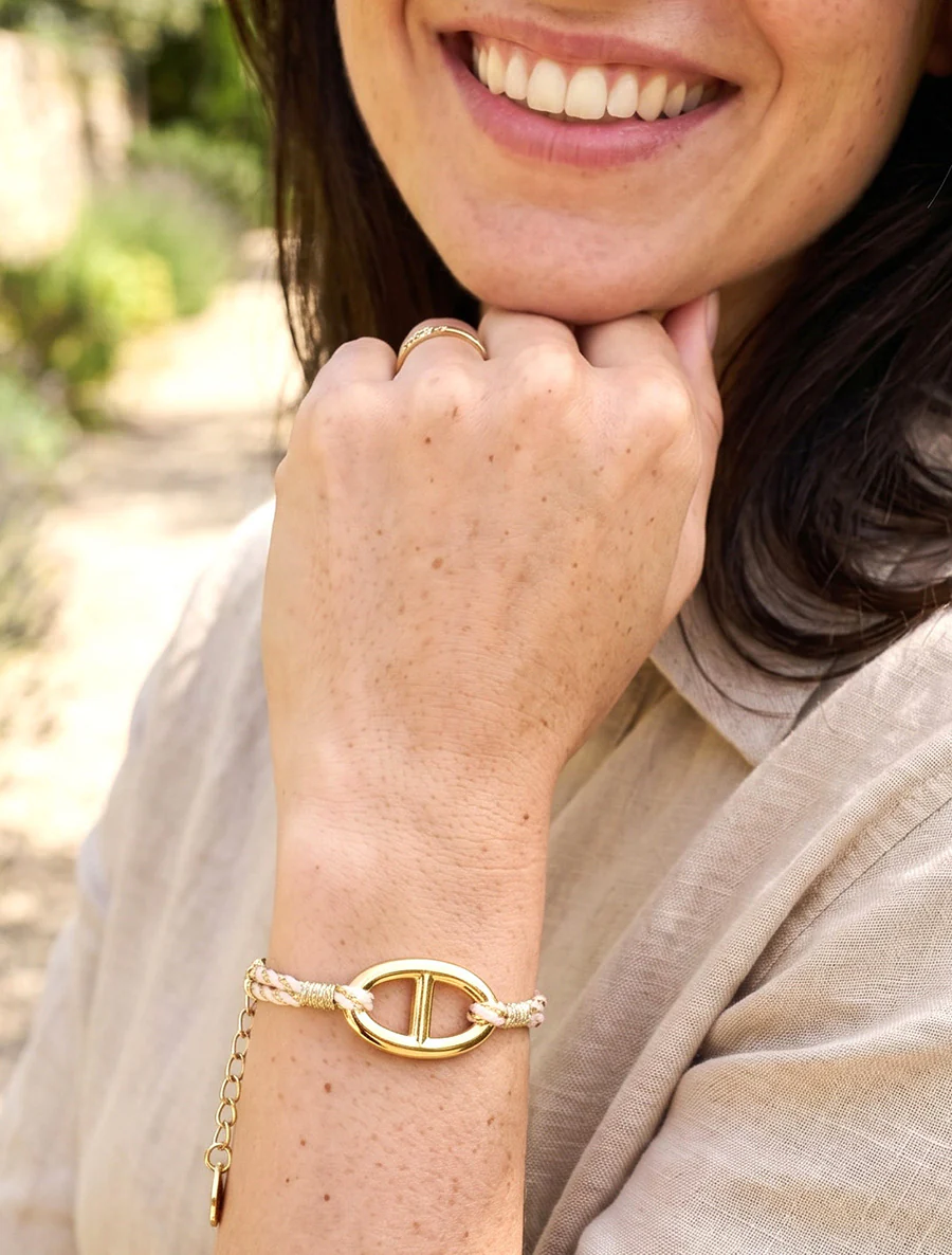 Iriseren koordenarmband met ovale schakel - Goud/bleekroze
