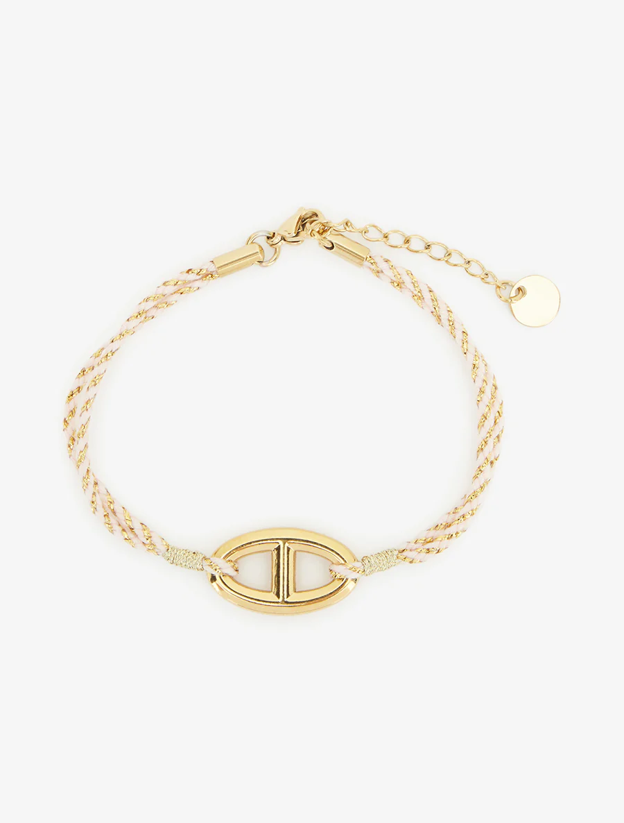 Iriseren koordenarmband met ovale schakel - Goud/bleekroze - Image 2