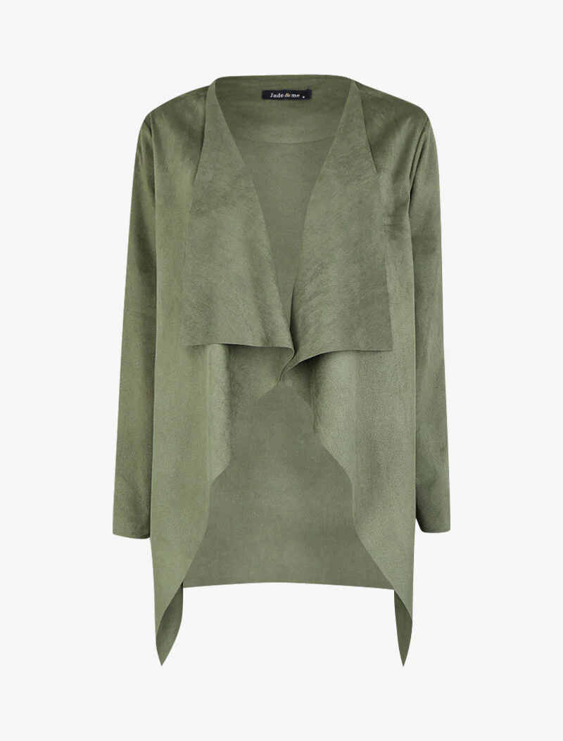 Suède 3/4 jas met asymmetrische panden - Kaki