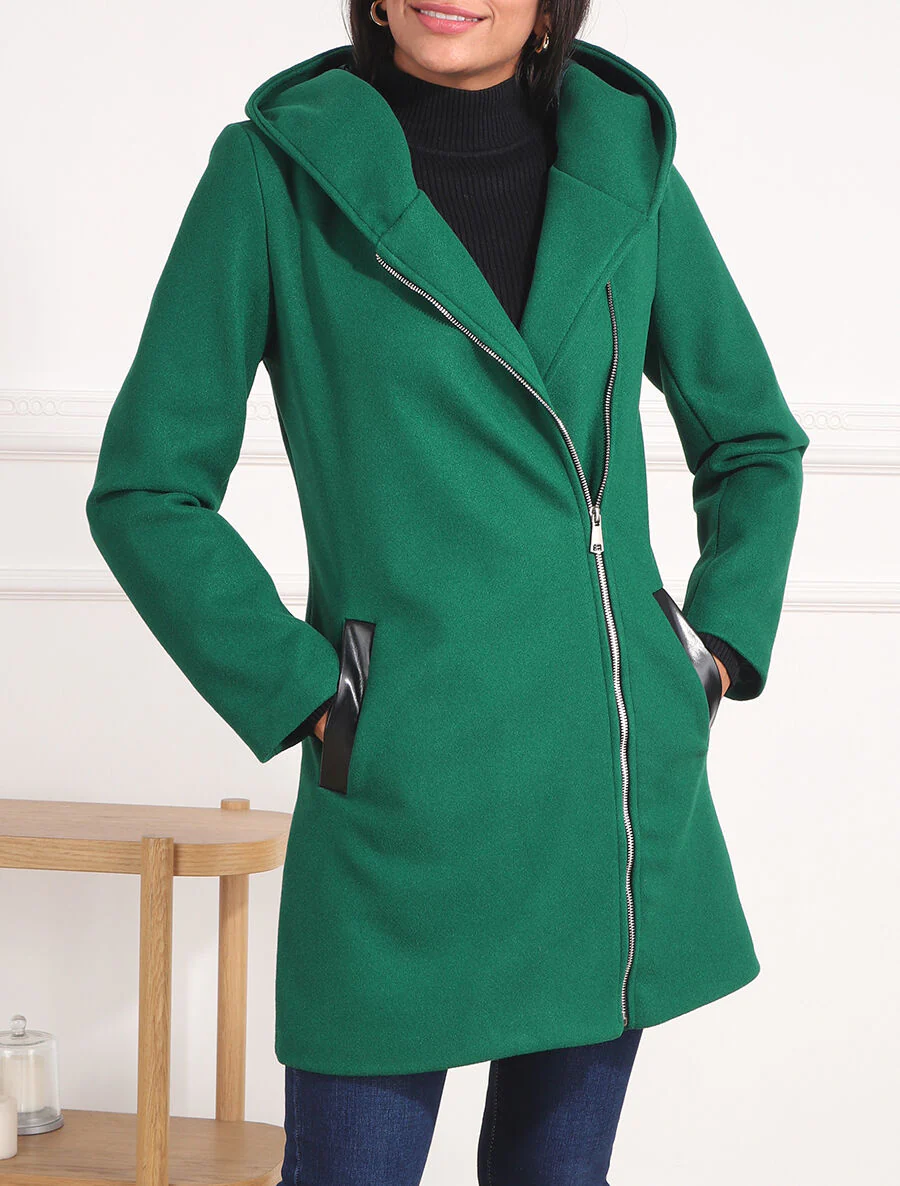 Jas met capuchon en ritssluiting - groen - Image 3