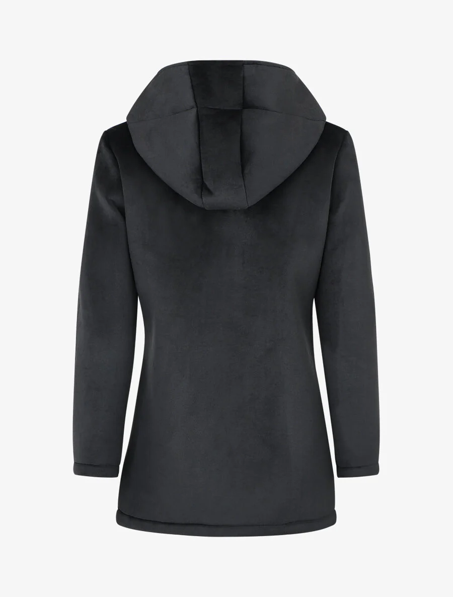 Jas met capuchon in fluwelen look - Zwart - Image 2