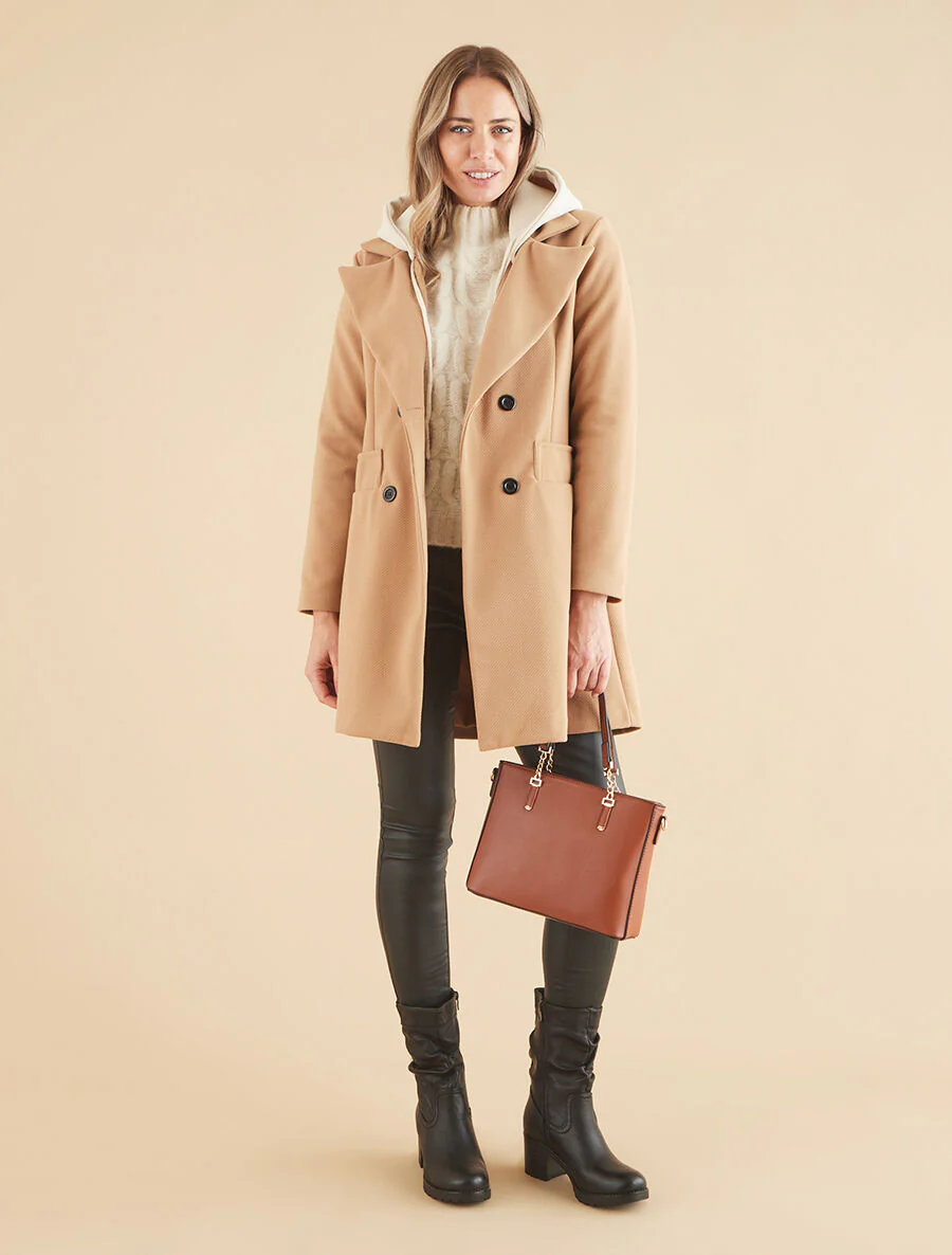 Jas met sweater-stijl capuchon - Kameel - Image 5