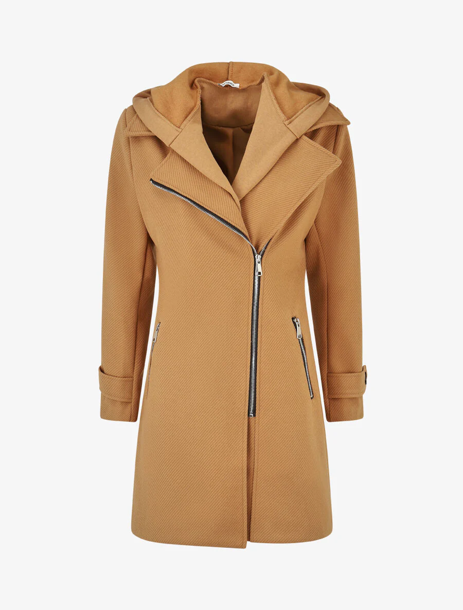 Jas met sweater-stijl inzetstuk - Kameel