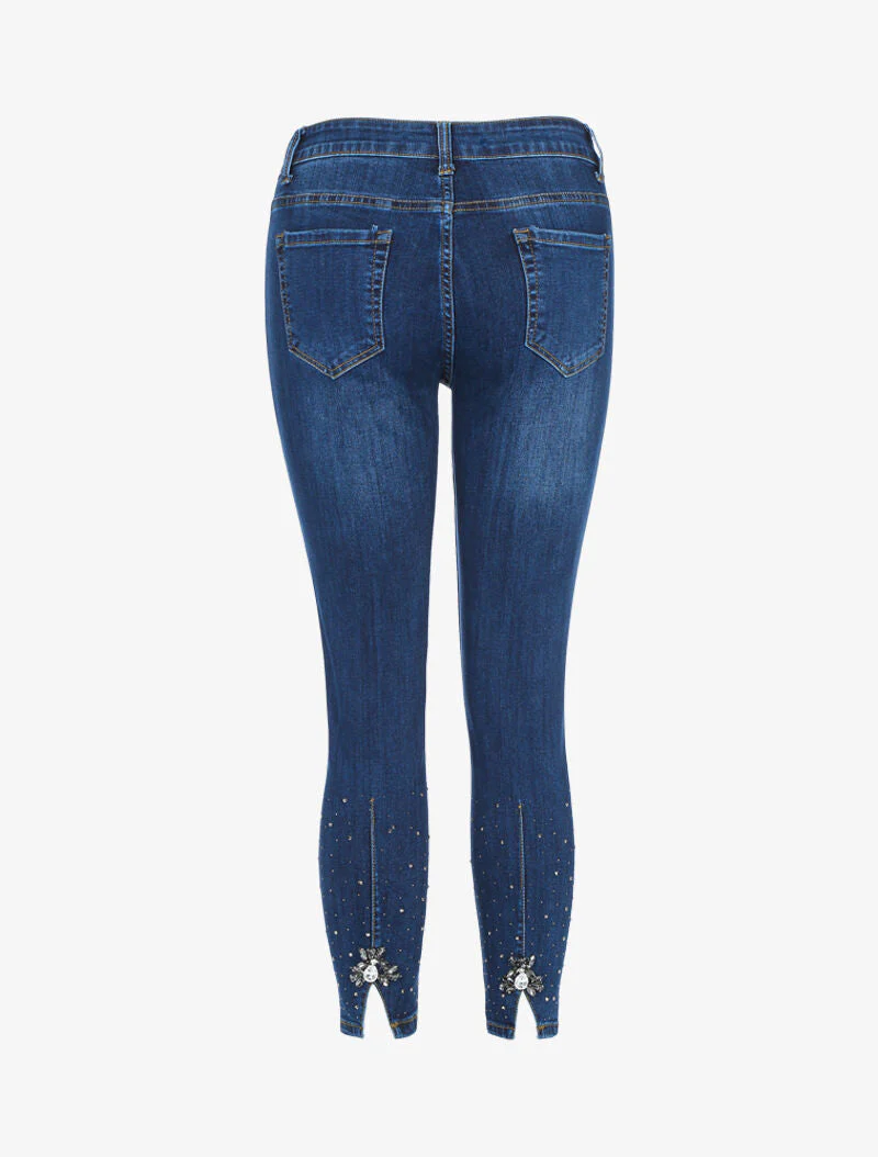 Jean 7/8 met sieraden en strass details - ruwe denim - Image 2