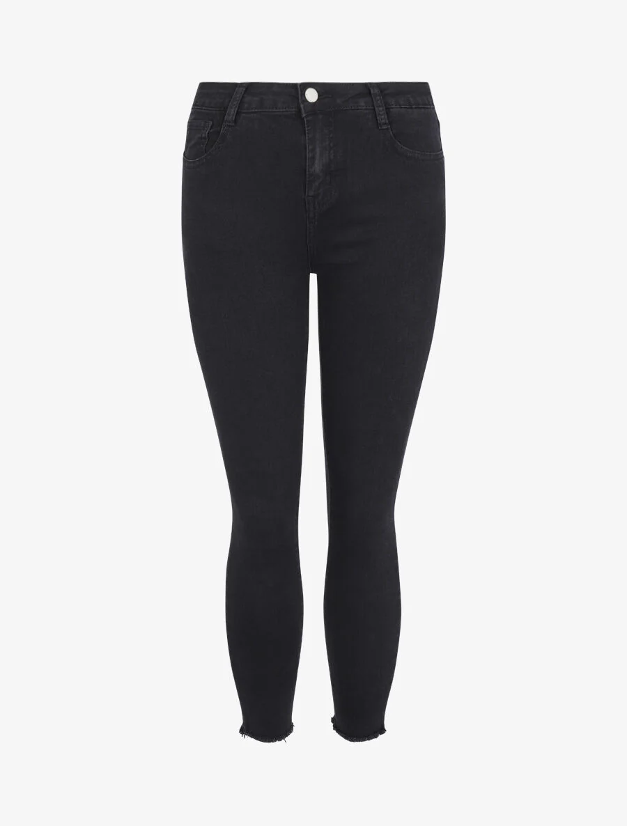 Jeans 7/8 in standaardmaat en onafgewerkte randen - Zwart