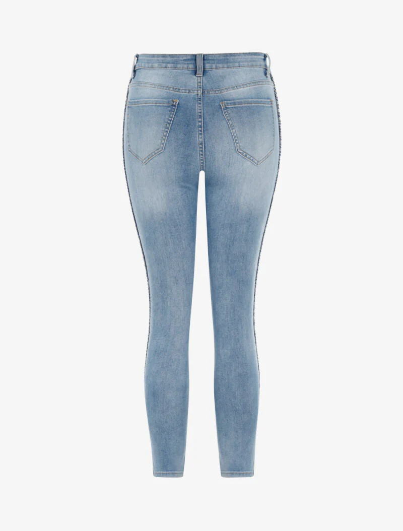 Jean 7/8 met gevlochten en geborduurde biezen - licht denim - Image 2