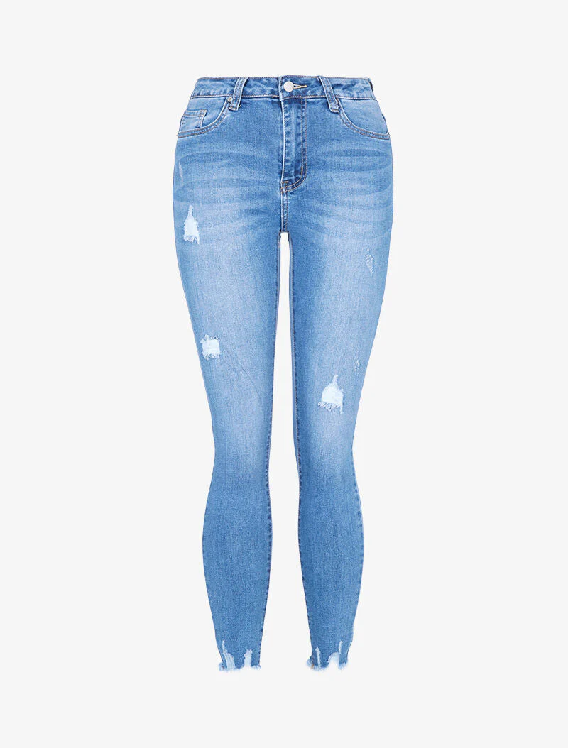 Jean 7/8 met scheuren - blauw denim