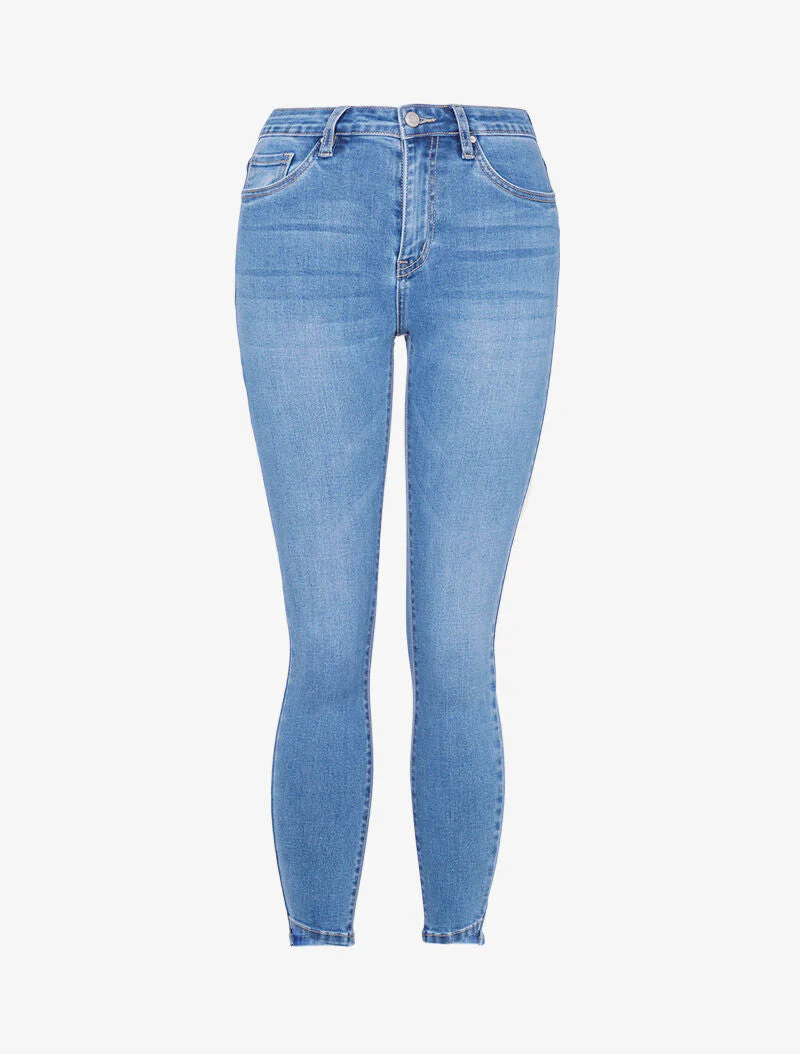 Jean 7/8 met uitsnijdingseffecten aan de randen - blauw denim - Image 3