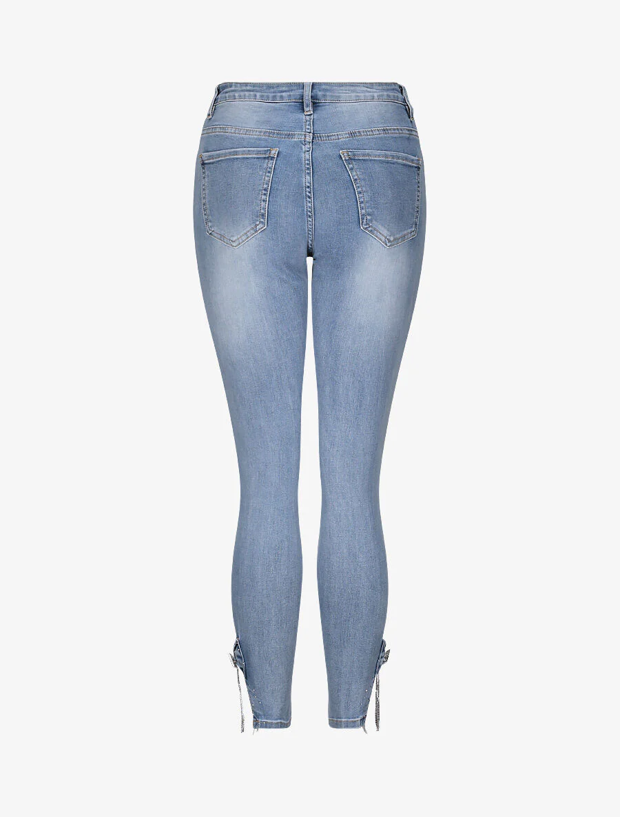 Jean 7/8 versierd met strass en kant - Blauw denim - Image 2
