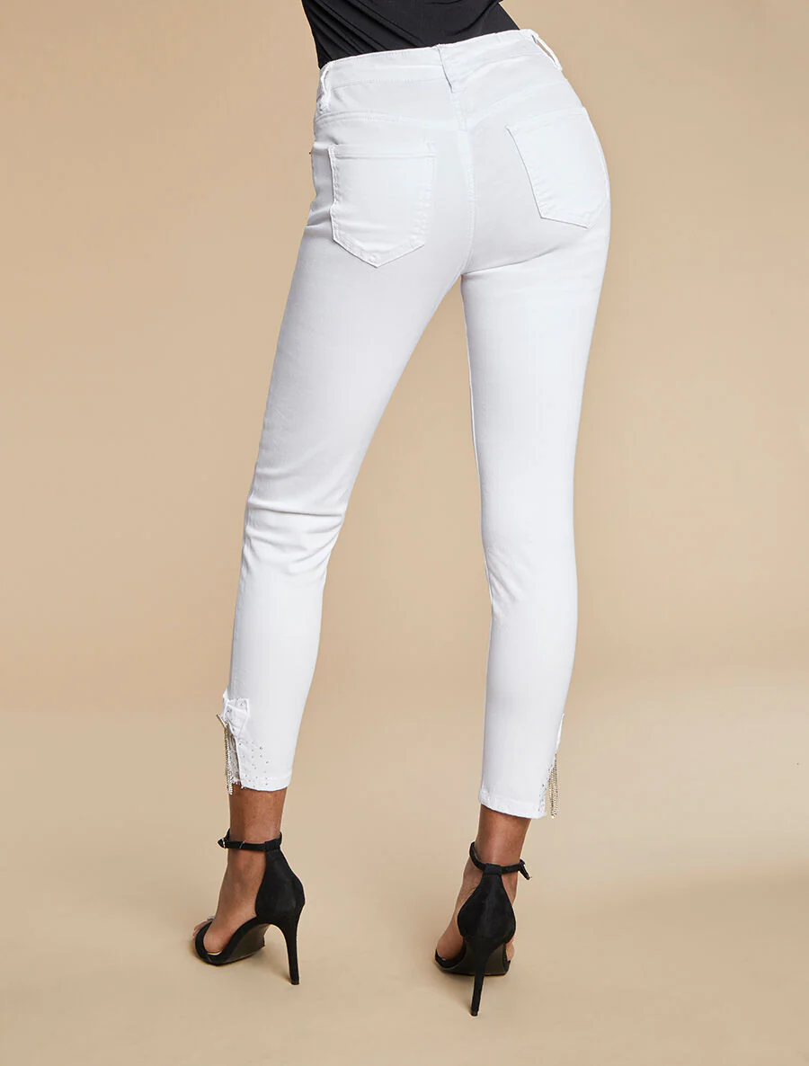 Jean 7/8 versierd met strass en kant - wit - Image 2