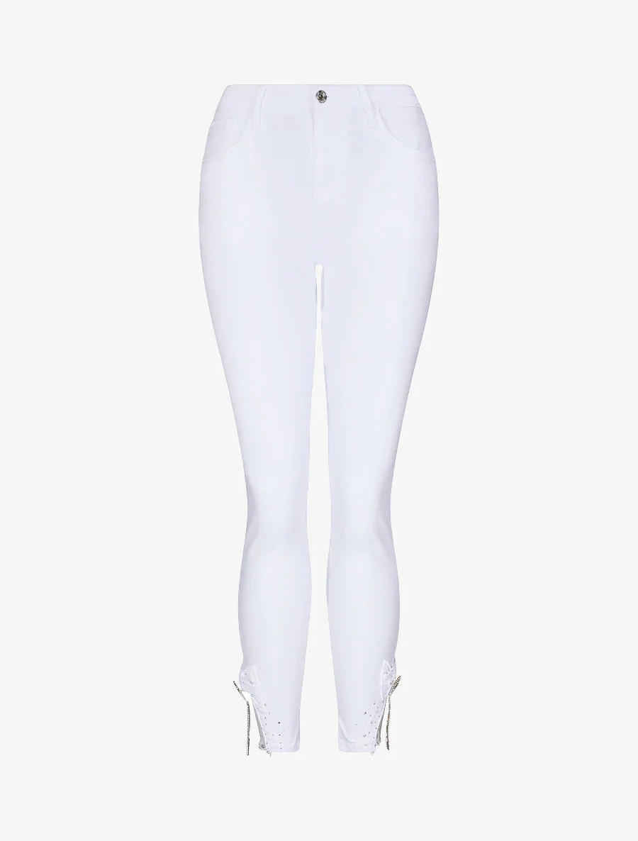 Jean 7/8 versierd met strass en kant - wit - Image 3