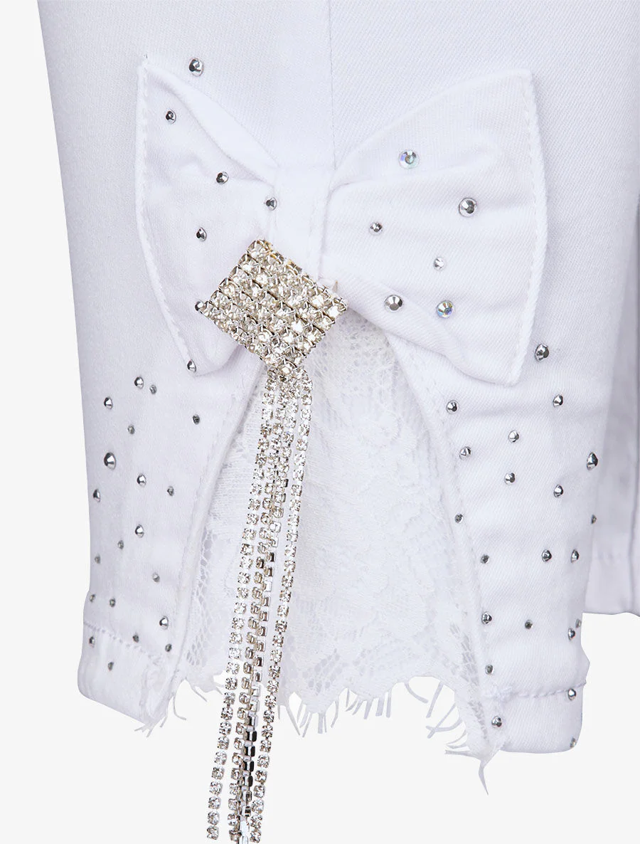 Jean 7/8 versierd met strass en kant - wit - Image 5