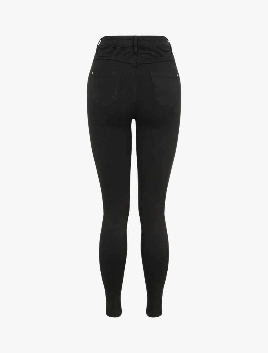 Jean biker skinny met hoge taille - Zwart - Image 2