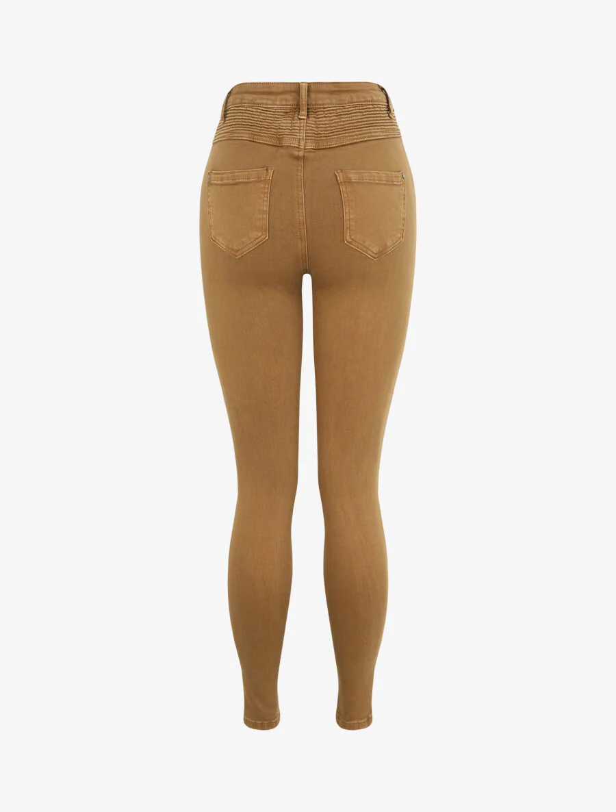 Jean biker skinny met hoge taille - Kameel - Image 2