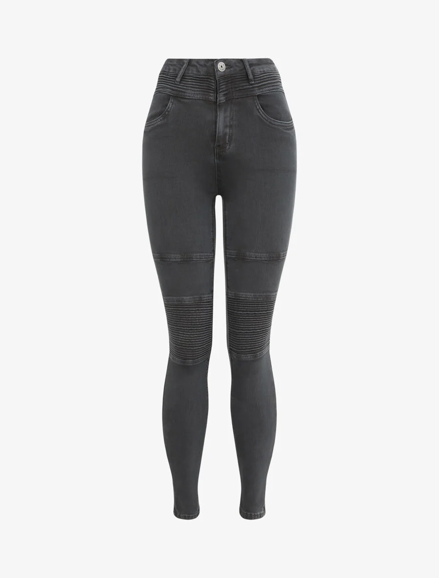 Jean biker skinny met hoge taille - Donkergrijs