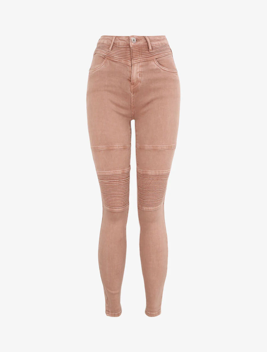 Jean biker skinny met hoge taille - Oudroze
