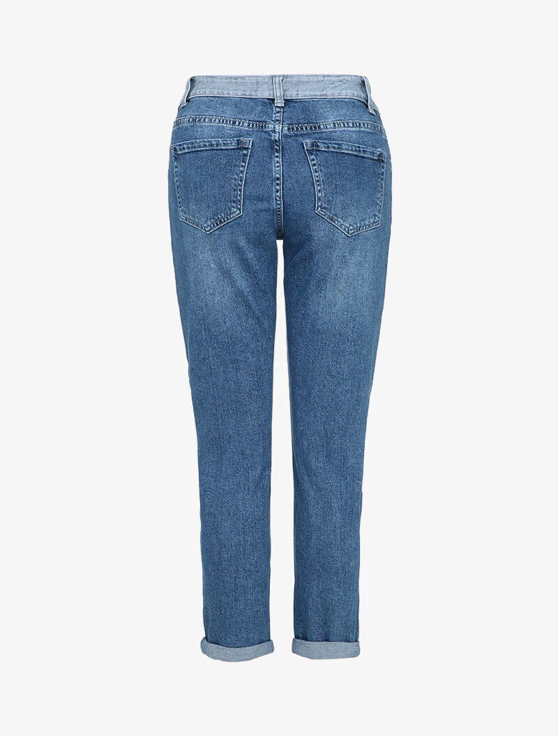 Jean boyfriend met contrasterende lage taille - Blauw denim - Image 2