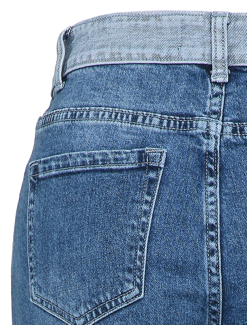 Jean boyfriend met contrasterende lage taille - Blauw denim - Image 3