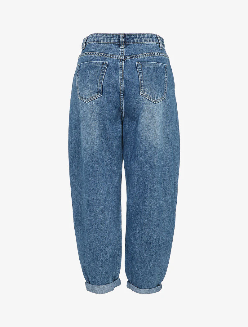 Jean met lage taille en plooien - Blauw denim - Image 2